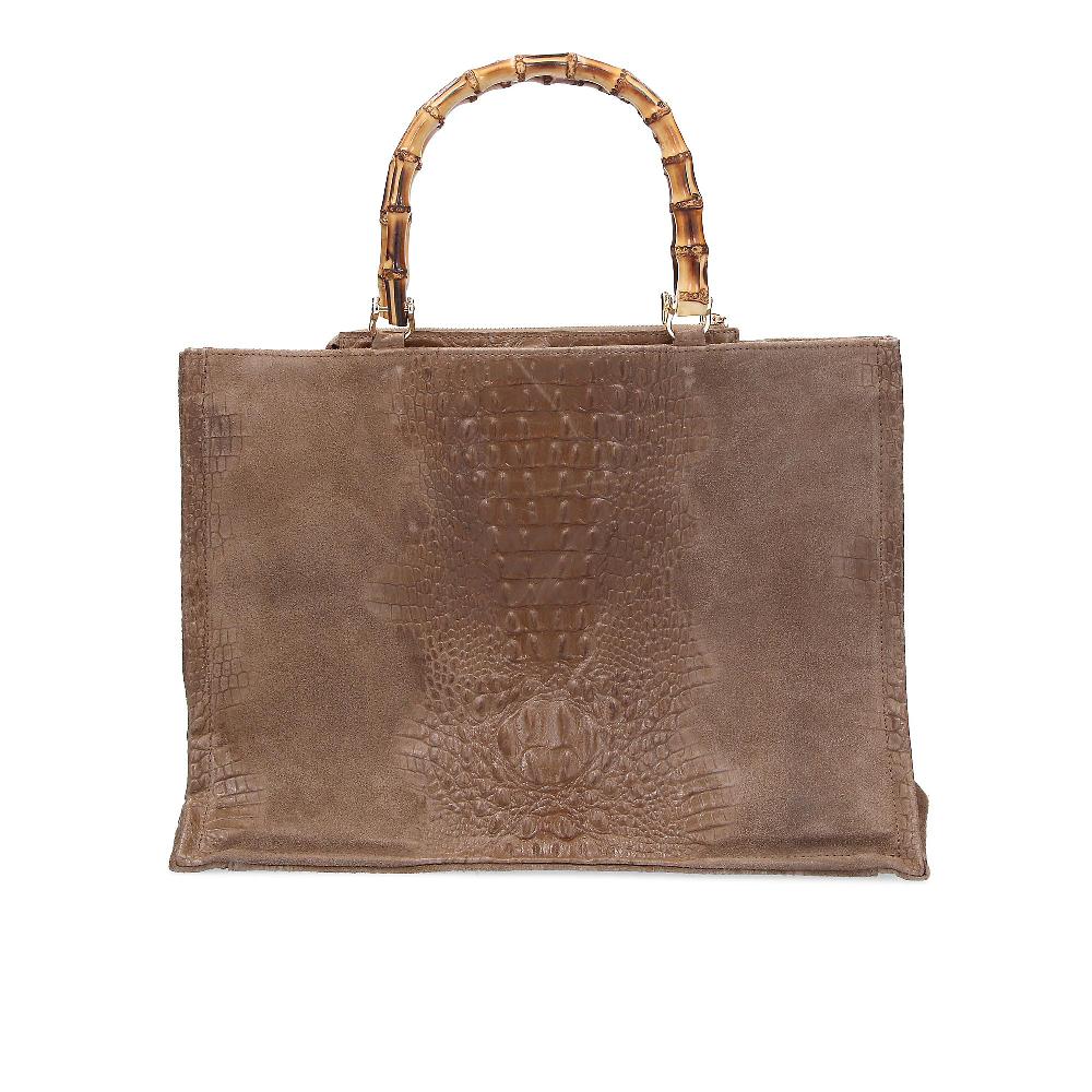 QVC Le Corone Bags Borsa Bancocca in pelle stampa cocco manici bambù