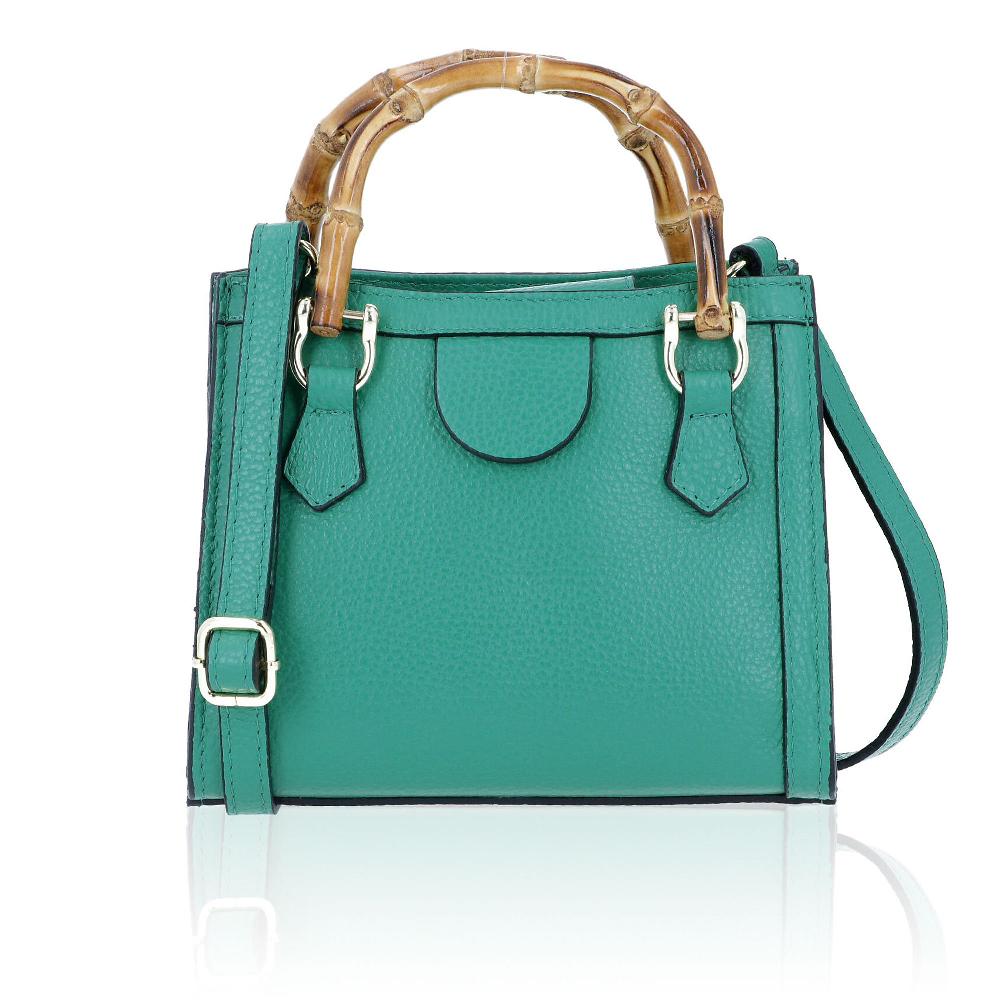 QVC Le Corone Bags Borsa Fedra In Pelle Con Manico In Bambù