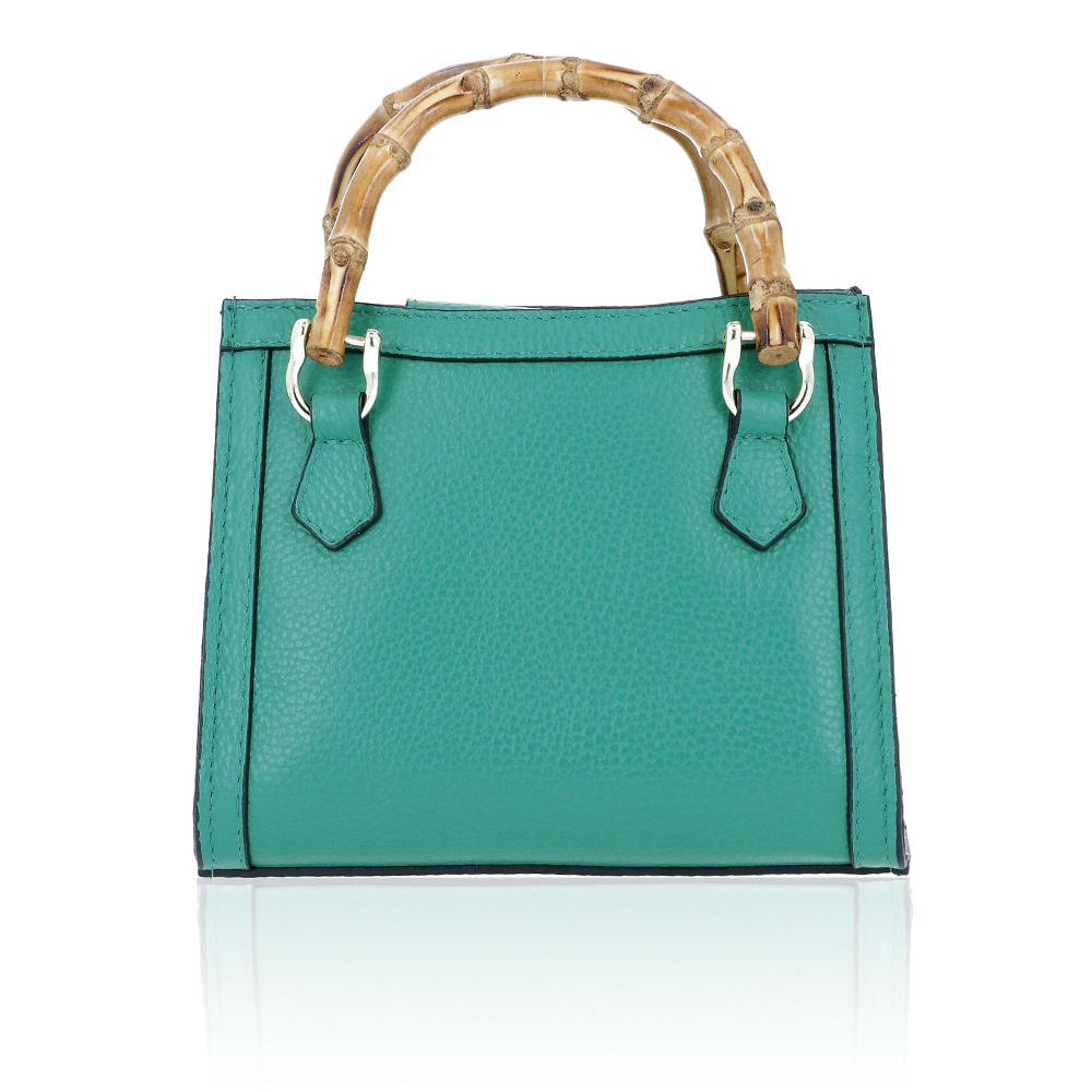 QVC Le Corone Bags Borsa Fedra In Pelle Con Manico In Bambù