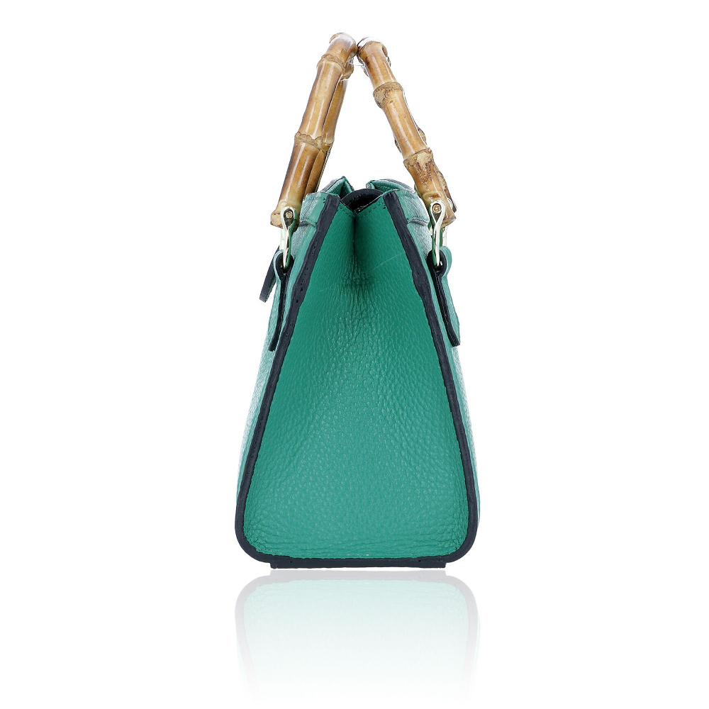QVC Le Corone Bags Borsa Fedra In Pelle Con Manico In Bambù