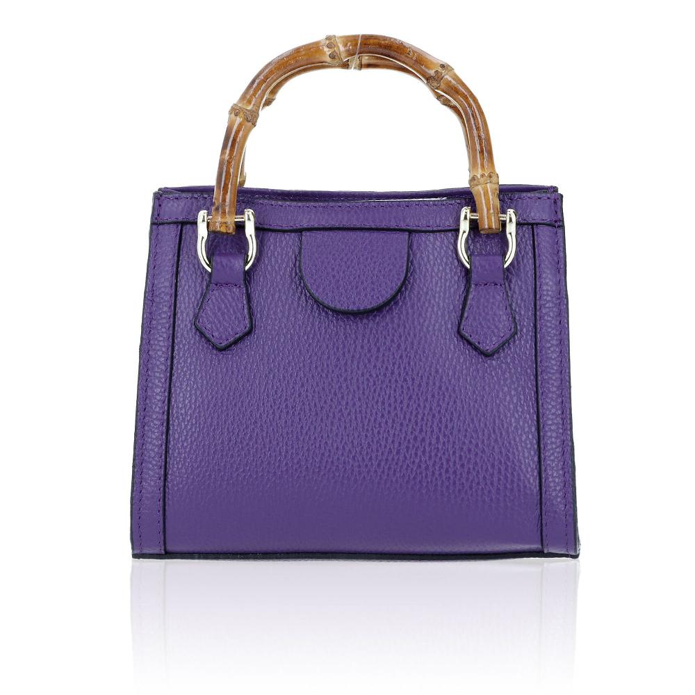 QVC Le Corone Bags Borsa Fedra in pelle con manico in bambù