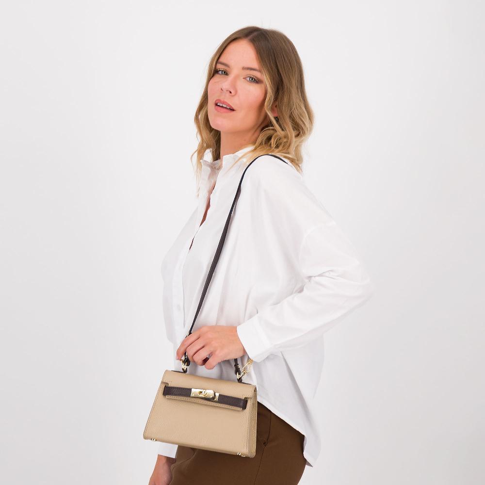 QVC Le Corone Bags Borsa Mini Bi-Co In Pelle Bicolore Con Patta E Tracolla