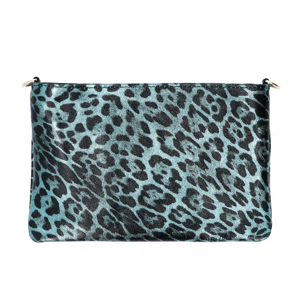 QVC Le Corone Bags Borsa/pochette in pelle con stampa leo e tracolla removibile