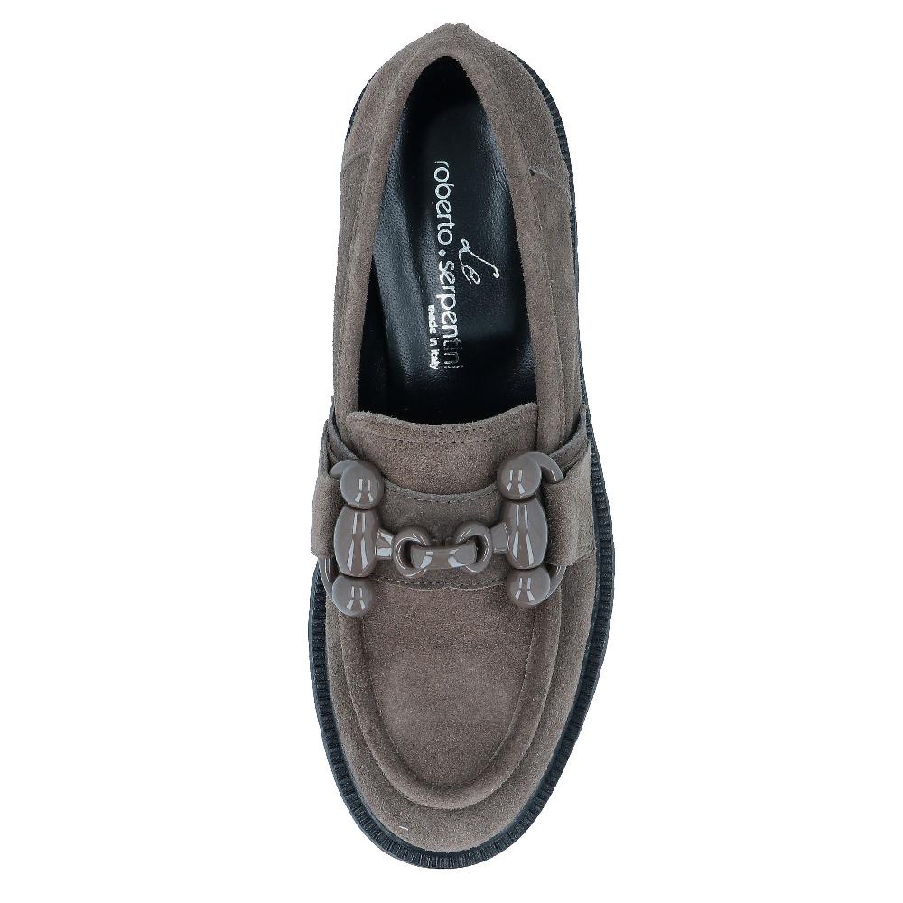 QVC Le Serpentini Mocassino In Pelle Scamosciata Suola Carrarmato Tacco 4