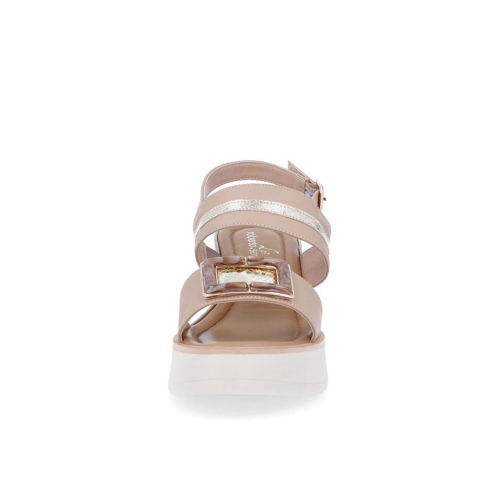 QVC Le Serpentini Sandalo In Pelle Inserti Laminati Zeppa 7 Cm Made In Italy