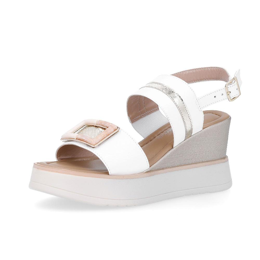 QVC Le Serpentini Sandalo in pelle Inserti laminati Zeppa 7 cm Made in Italy