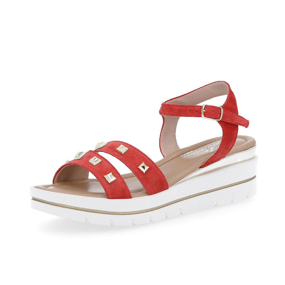 QVC Le Serpentini Sandalo in pelle Motivo borchie Zeppa 5 5 cm Made in Italy