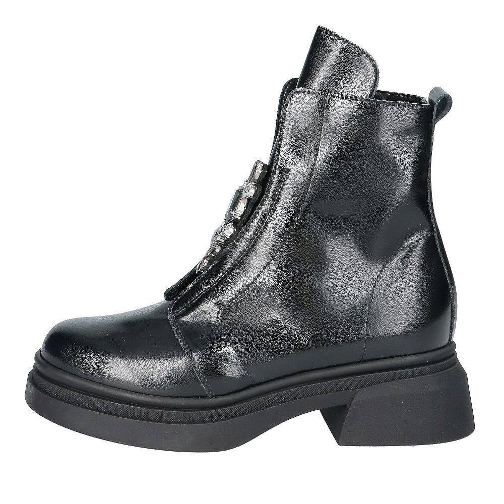 QVC Le Serpentini Stivaletti anfibi con zip e dettaglio gioiello suola 5 5cm