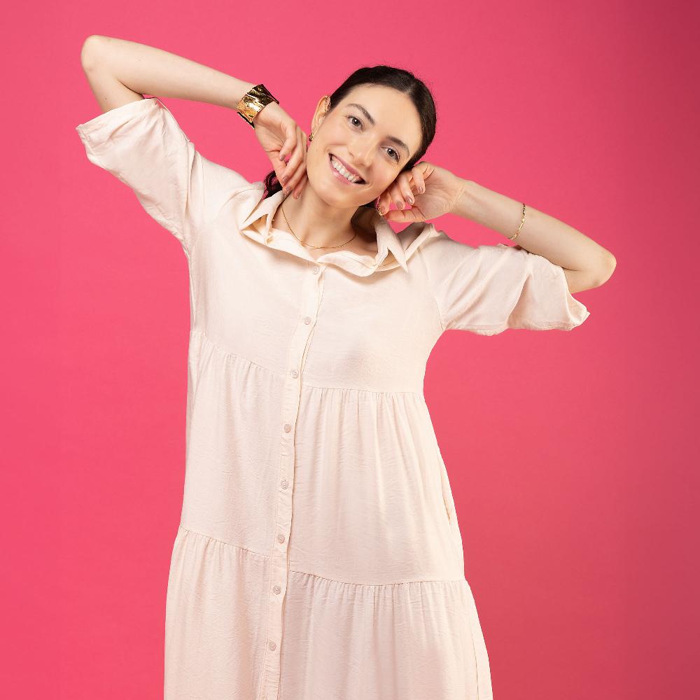 QVC LUCREZIA SCIORTINO Abito Lungo Chemisier In Tessuto Mosso Misto Viscosa Made In Italy
