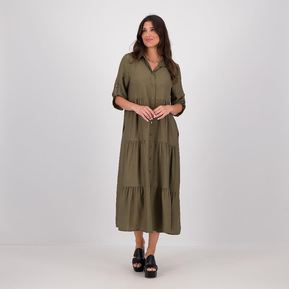 QVC LUCREZIA SCIORTINO Abito lungo chemisier In tessuto mosso misto viscosa Made in Italy