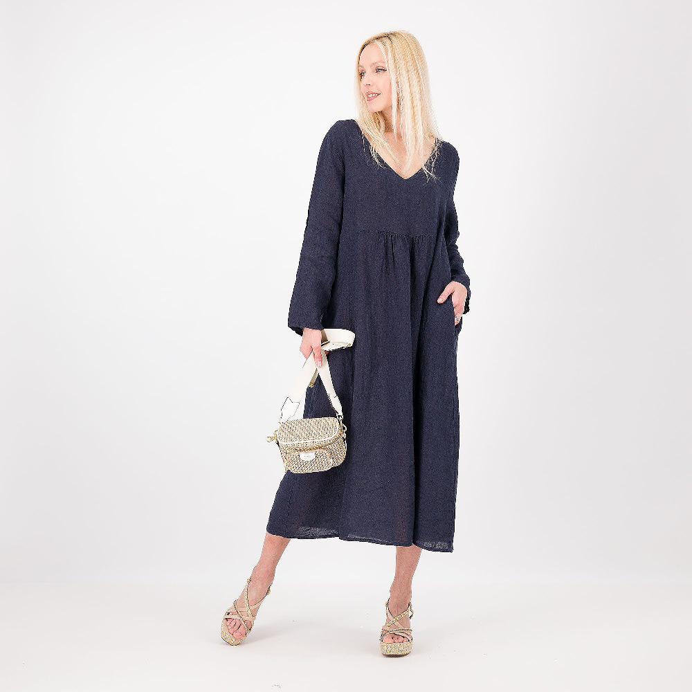 QVC LUCREZIA SCIORTINO Abito Lungo Con Scollo A V In 100% Lino