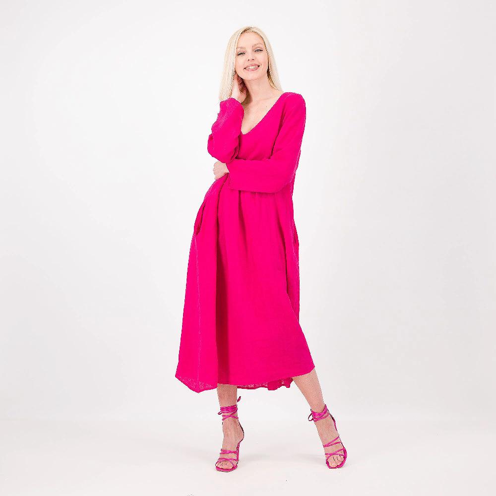QVC LUCREZIA SCIORTINO Abito lungo con scollo a V in 100% lino