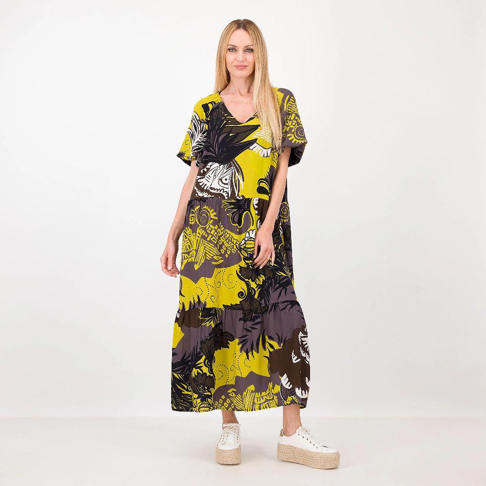 QVC LUCREZIA SCIORTINO Abito lungo fantasia Popeline 100% viscosa Manica raglan ampia Made in italy