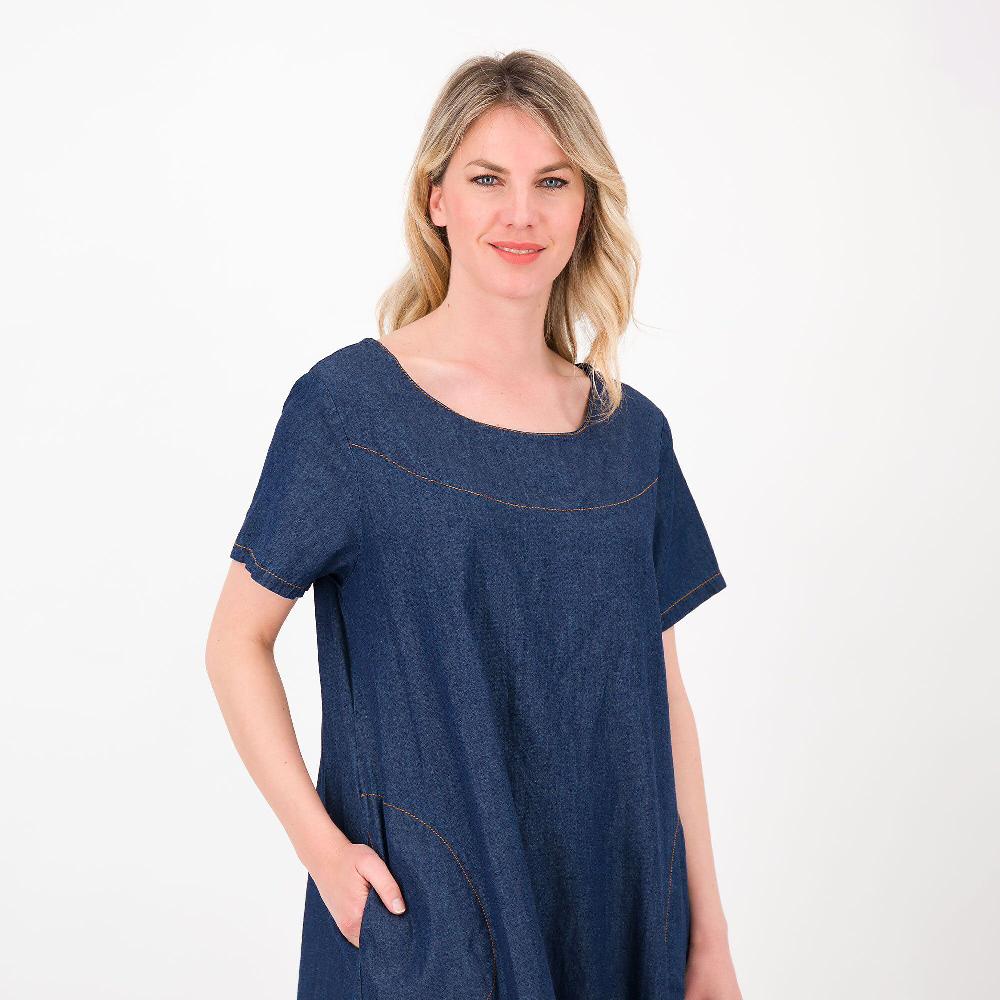 QVC LUCREZIA SCIORTINO Abito Lungo In Tessuto Chambray Manica Corta Made In Italy