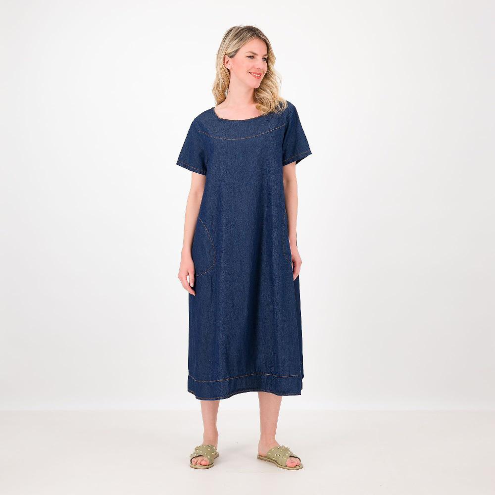 QVC LUCREZIA SCIORTINO Abito lungo in tessuto chambray Manica corta Made in Italy