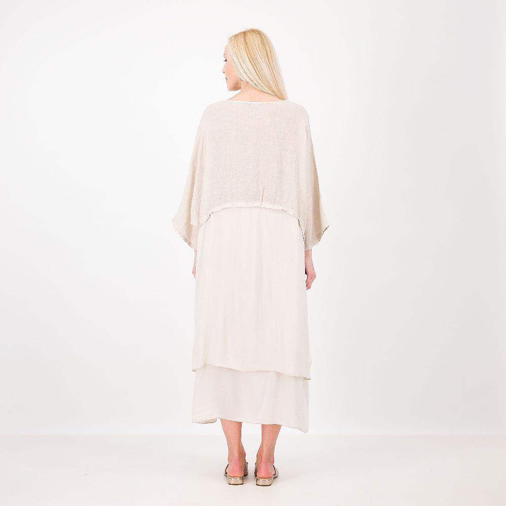 QVC LUCREZIA SCIORTINO Abito Over 100% Lino E Tela 100% Viscosa Manica A Kimono Made In Italy