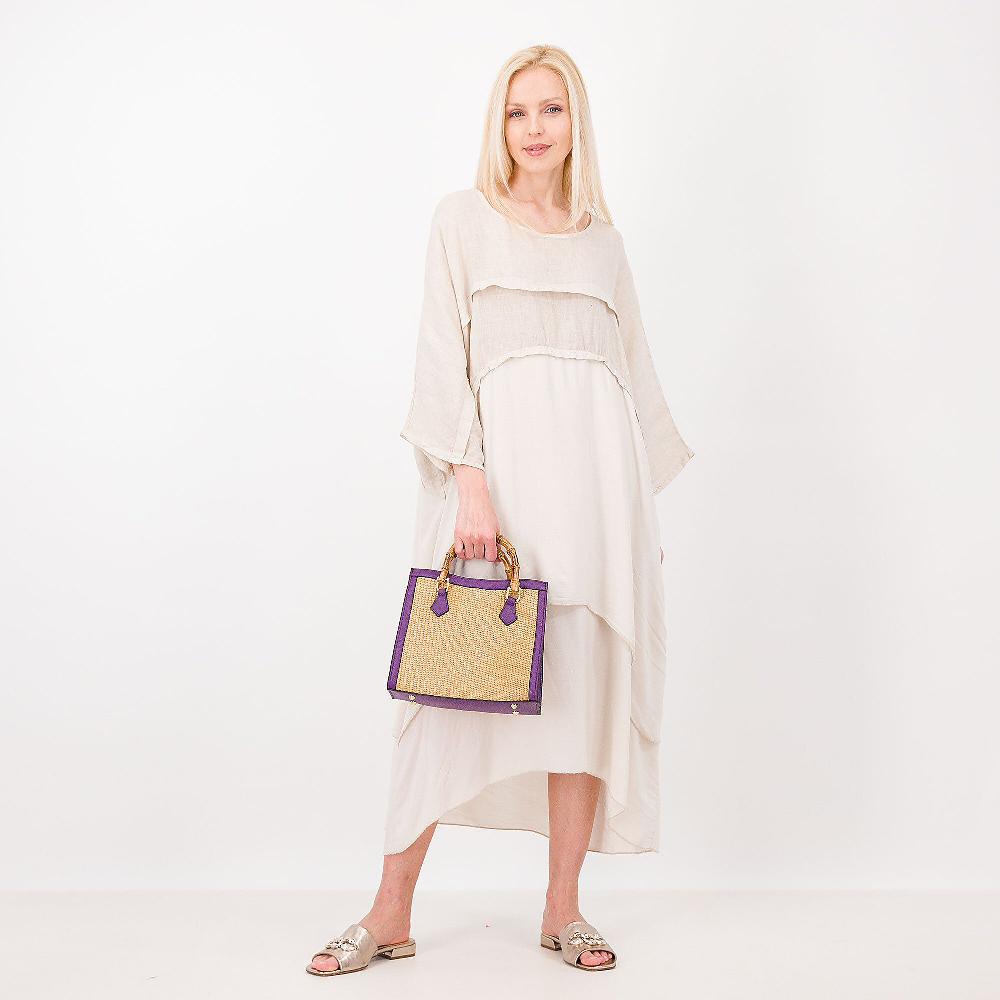 QVC LUCREZIA SCIORTINO Abito Over 100% Lino E Tela 100% Viscosa Manica A Kimono Made In Italy