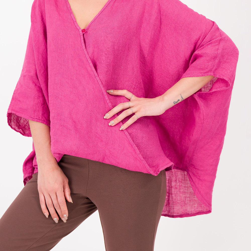 QVC LUCREZIA SCIORTINO Blusa A Caftano In 100% Lino Scollo V Con Bottone Made In Italy