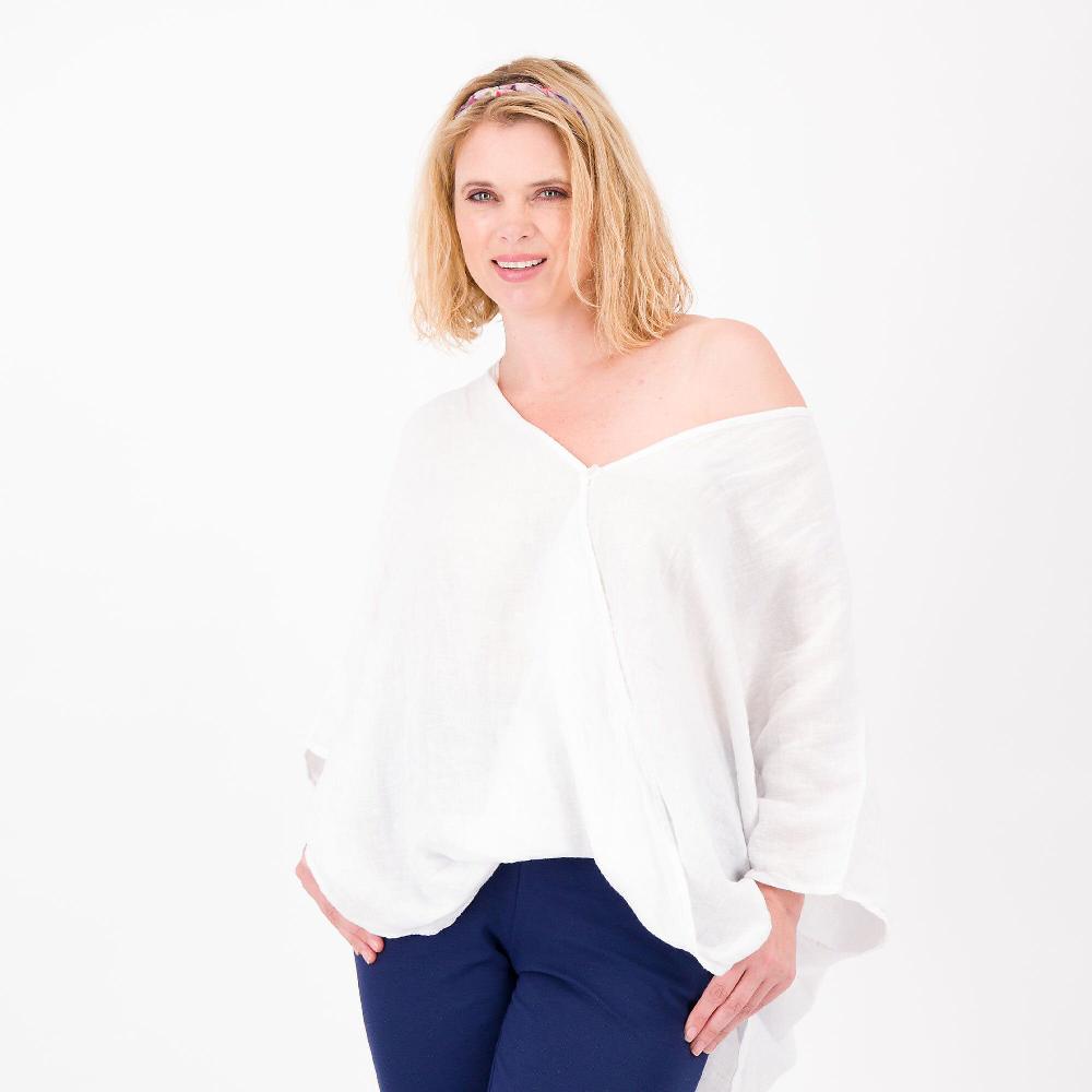 QVC LUCREZIA SCIORTINO Blusa a caftano in 100% lino Scollo V con bottone Made in Italy