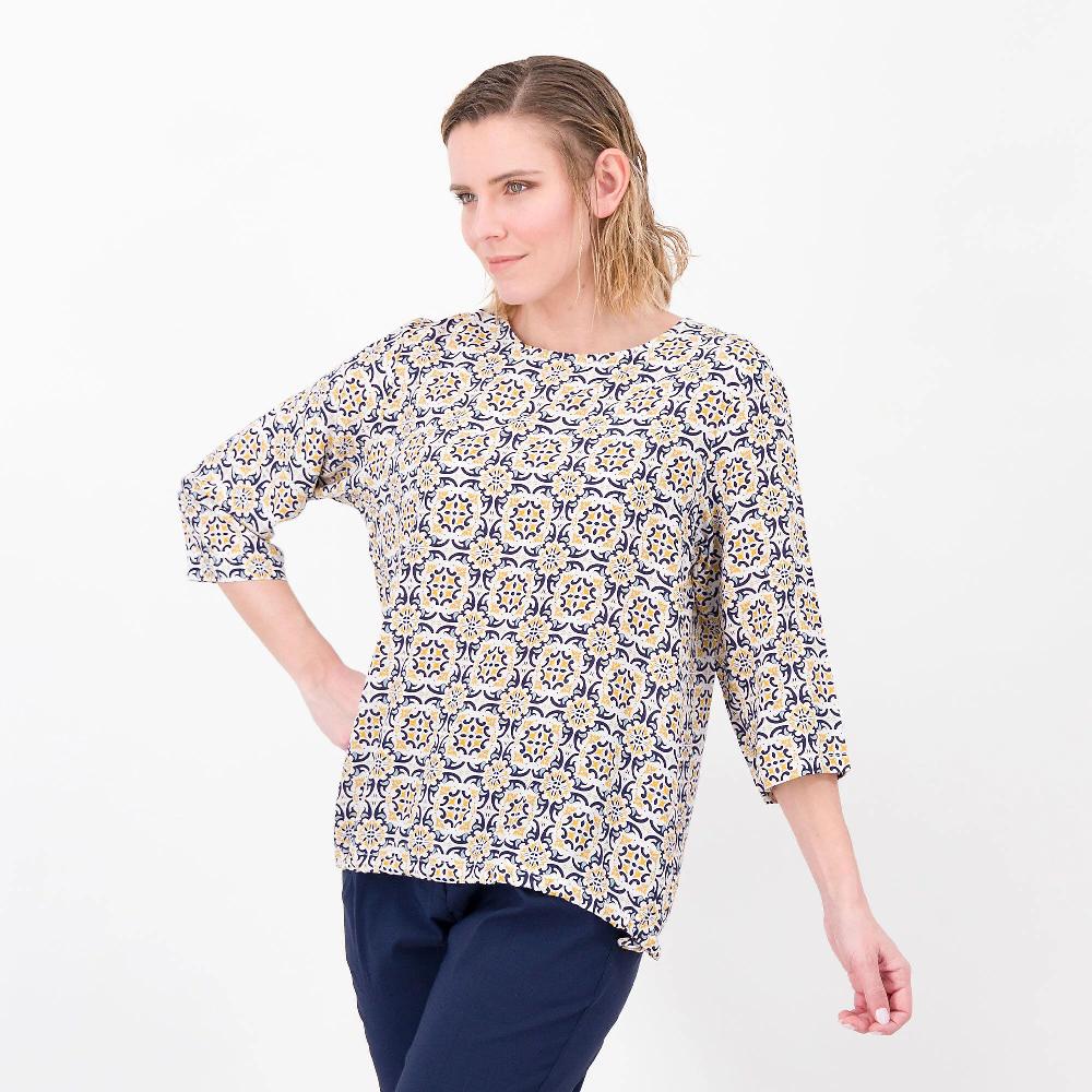 QVC LUCREZIA SCIORTINO Blusa fantasia in popeline 100% viscosa Coulisse al fondo Made in Italy