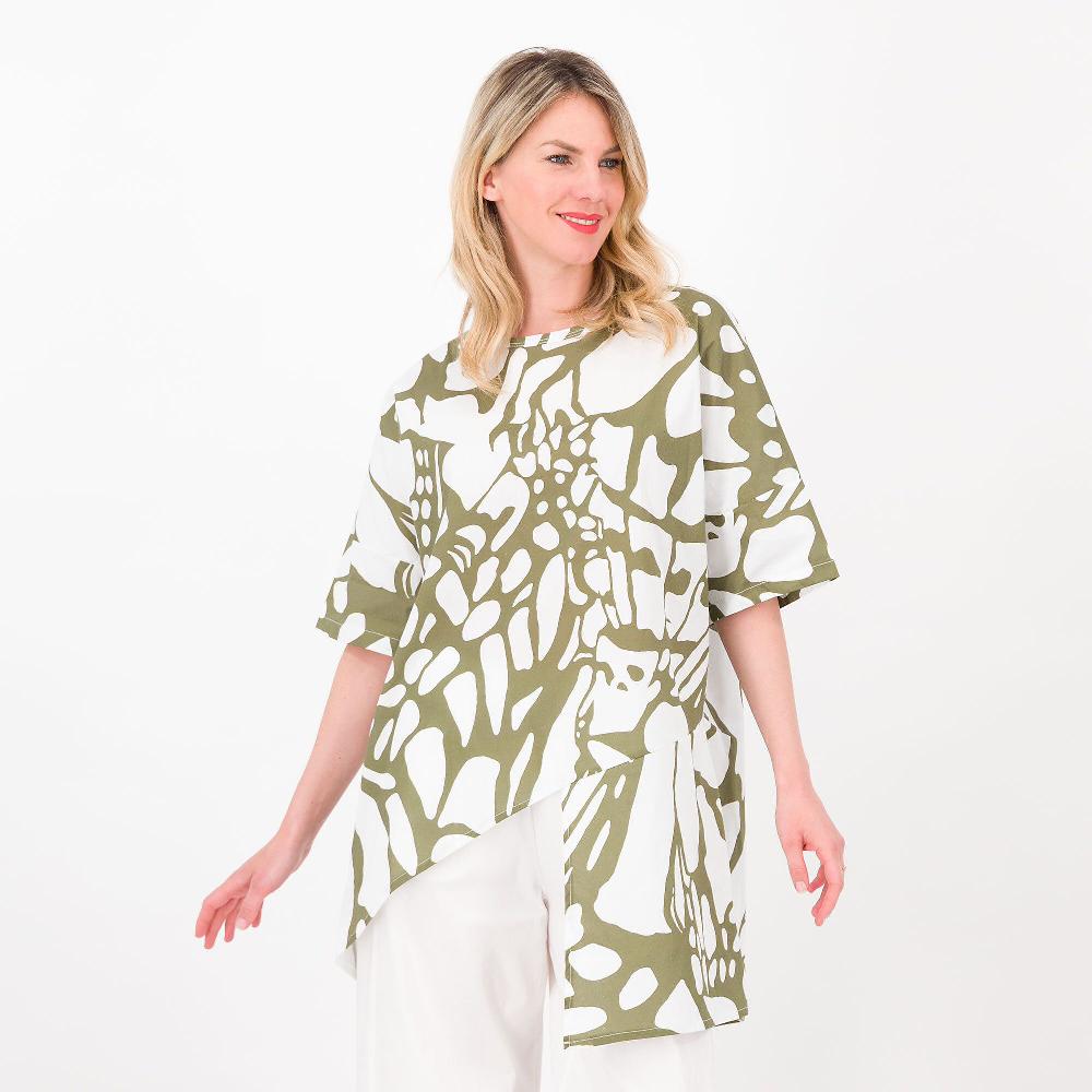 QVC Lucrezia Sciortino Blusa in mussola di cotone fantasia maniche a kimono
