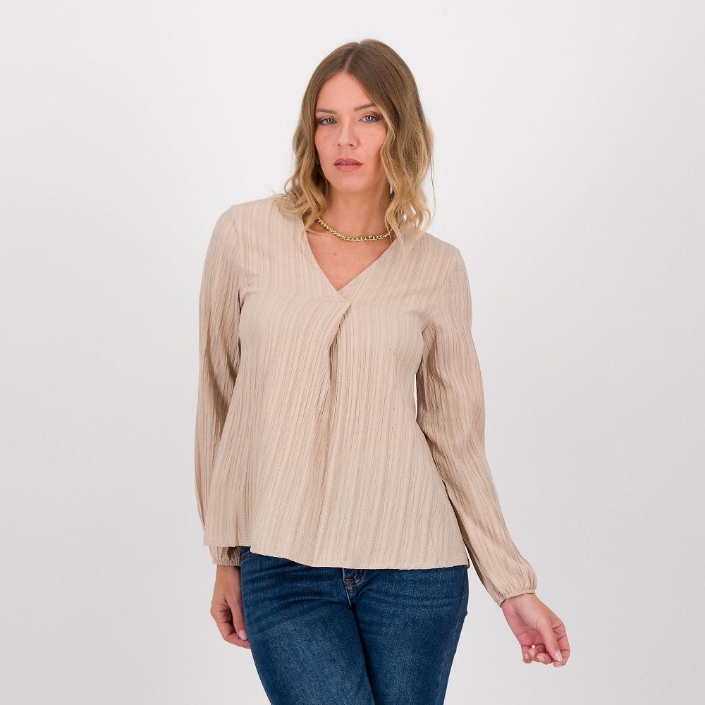 QVC LUCREZIA SCIORTINO Blusa maniche lunghe in tessuto goffrato con scollo a V