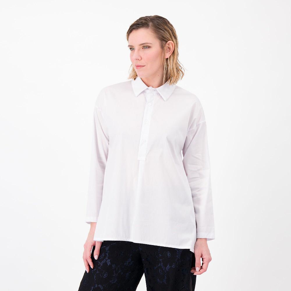 QVC LUCREZIA SCIORTINO Blusa scollo polo in popeline di cotone Più lunga sul dietro Made in Italy