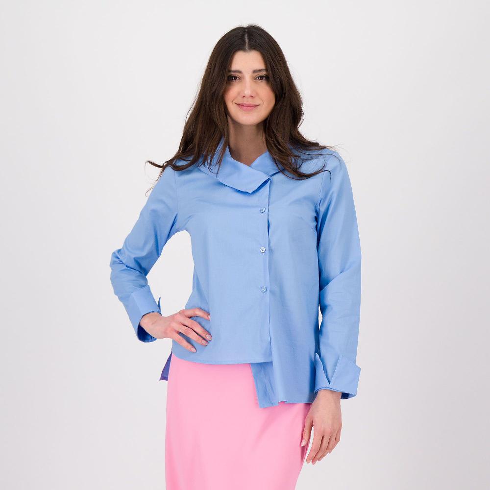 QVC LUCREZIA SCIORTINO Camicia in cotone stretch con chiusura asimetrica