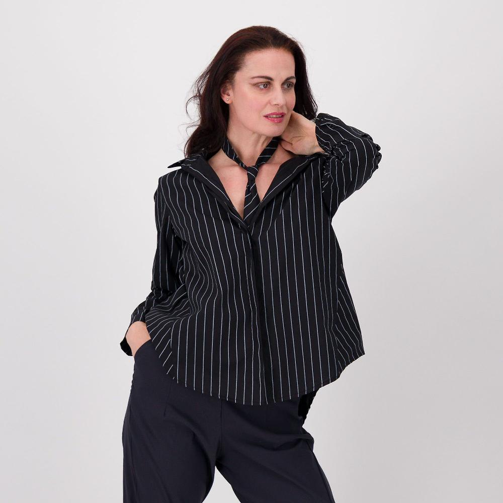 QVC LUCREZIA SCIORTINO Camicia in popeline gessato con cravatta removibile