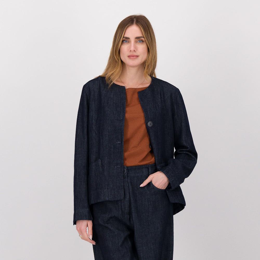 QVC LUCREZIA SCIORTINO Giacca in jeans senza collo con spalla leggermente scesa