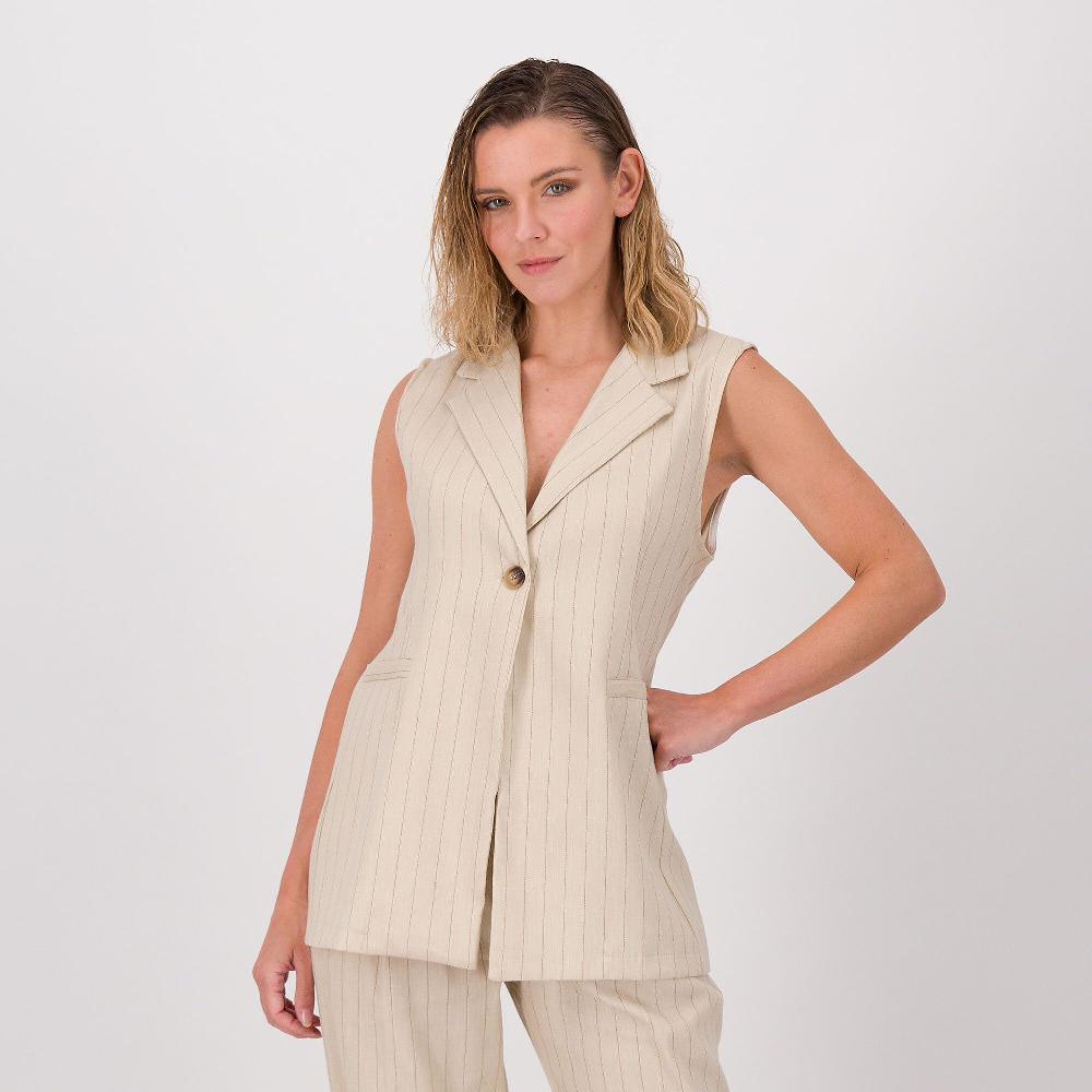 QVC LUCREZIA SCIORTINO Gilet lungo gessato con un bottone