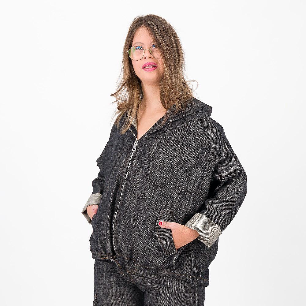 QVC LUCREZIA SCIORTINO Giubbino jeans con cappuccio Coulisse al fondo Made in Italy
