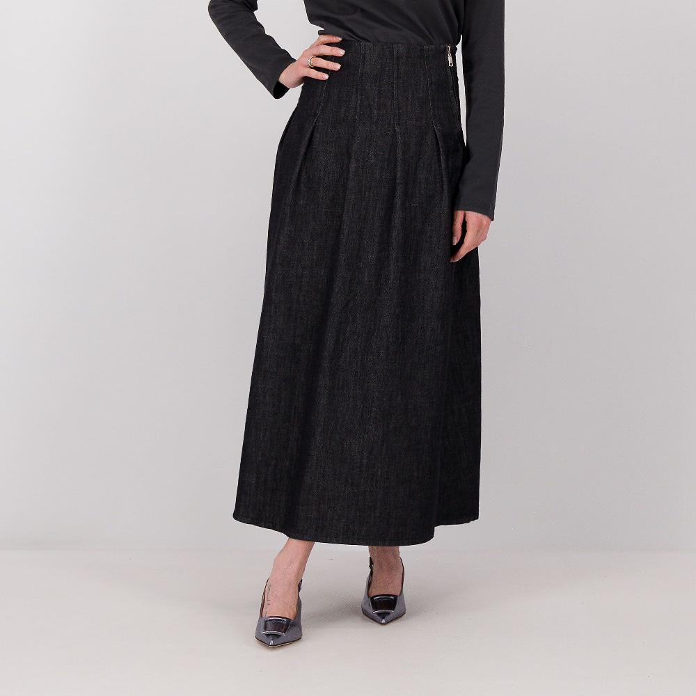 QVC LUCREZIA SCIORTINO Gonna in denim con pieghe fermate e zip
