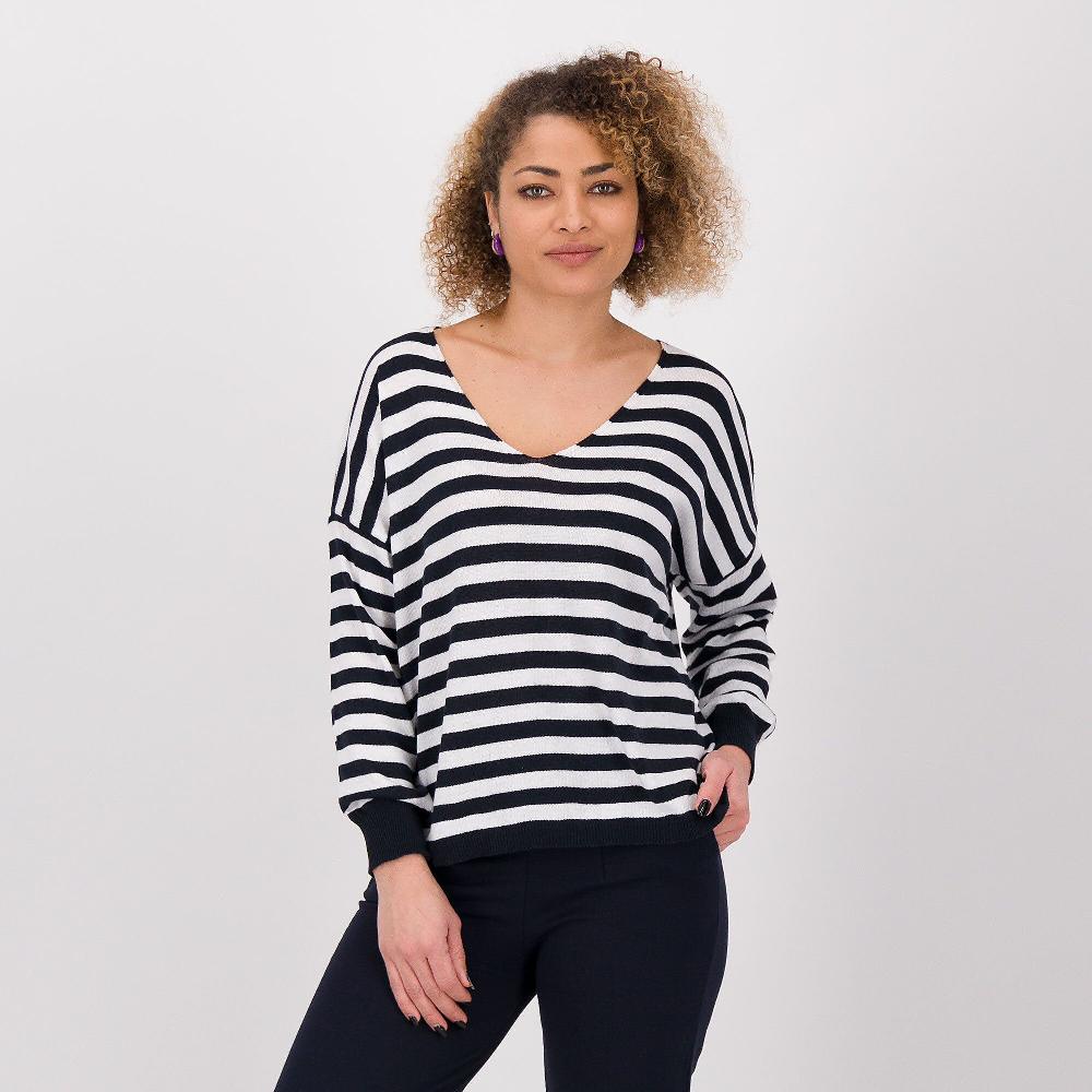 QVC LUCREZIA SCIORTINO Maglia a righe con scollo a V e manica lunga