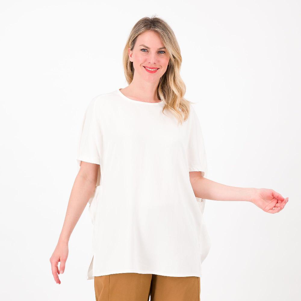 QVC LUCREZIA SCIORTINO Maglia ampia in popeline di viscosa Manica con arriccio Made in Italy