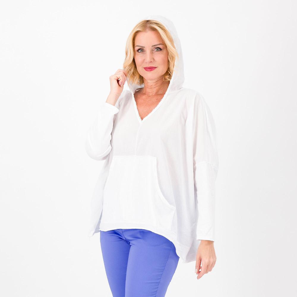 QVC LUCREZIA SCIORTINO Maglia Con Cappuccio In Jersey Fiammato E Mussola 100% Cotone Made In Italy