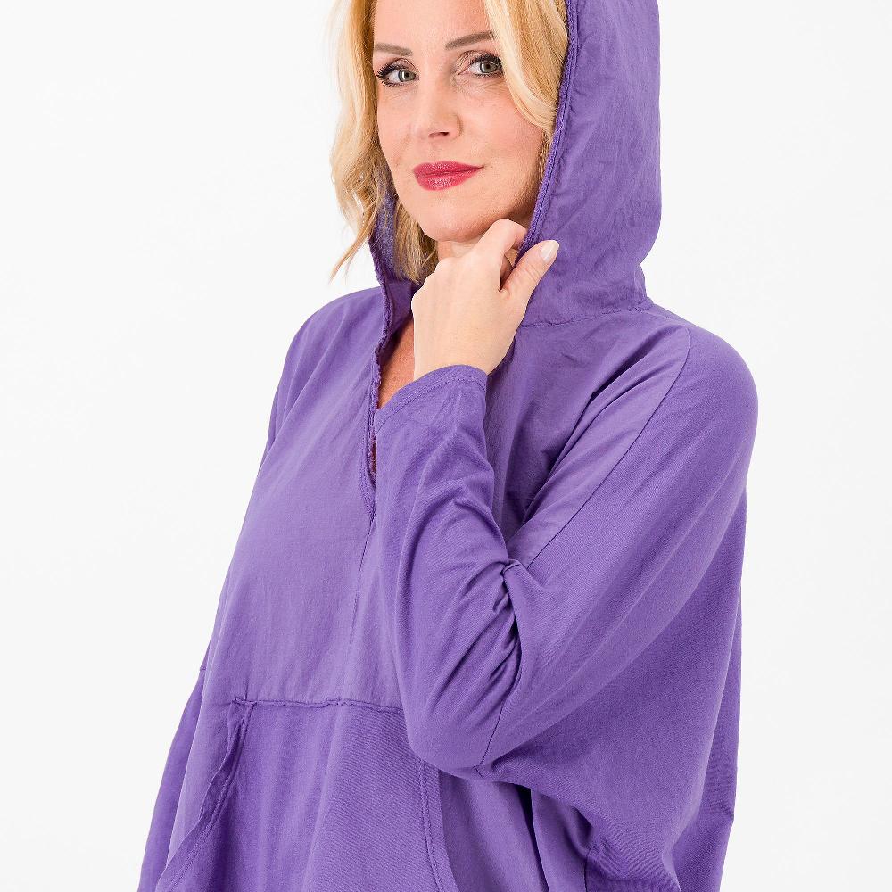 QVC LUCREZIA SCIORTINO Maglia Con Cappuccio In Jersey Fiammato E Mussola 100% Cotone Made In Italy