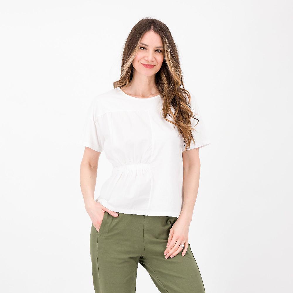QVC LUCREZIA SCIORTINO Maglia in jersey di cotone stretch Inserto in popeline Made in Italy