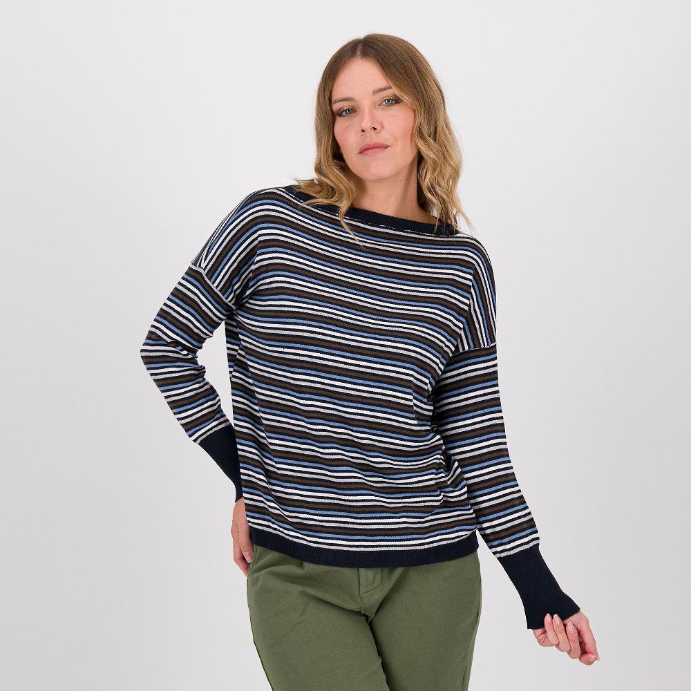 QVC LUCREZIA SCIORTINO Maglia misto cotone a maniche lunghe con fantasia righe