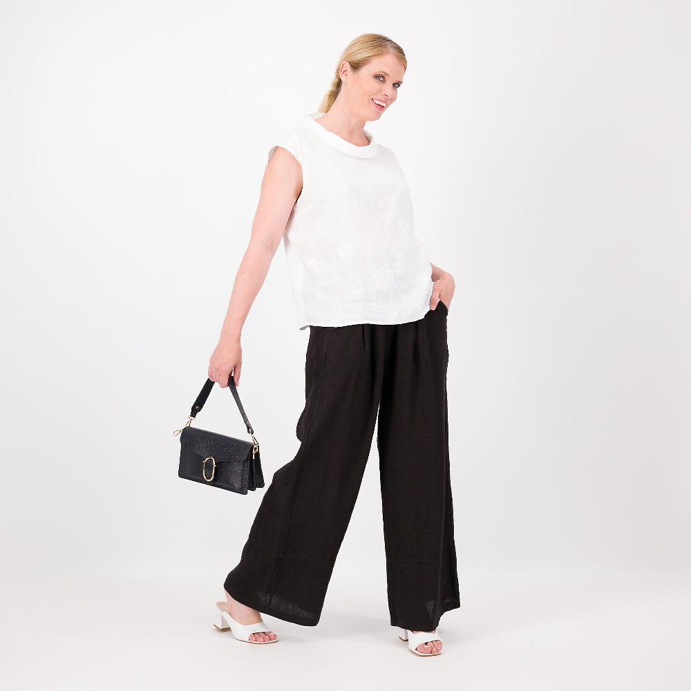 QVC LUCREZIA SCIORTINO Top In 100% Lino Con Motivo Ricamo Collo Ad Anello Made In Italy