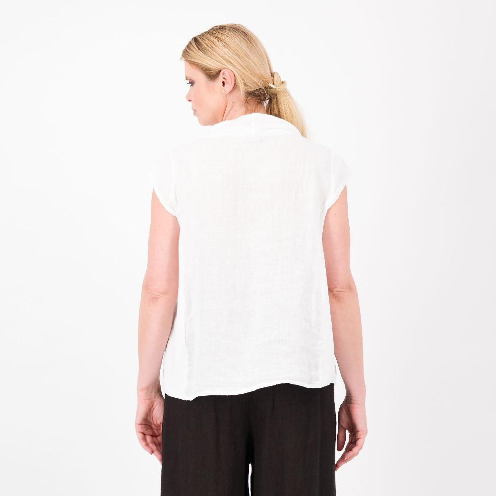 QVC LUCREZIA SCIORTINO Top In 100% Lino Con Motivo Ricamo Collo Ad Anello Made In Italy