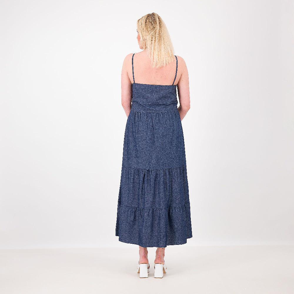 QVC M’ama Abiro Lungo A Balze In Tessuto Chambray Spalline Sottili Made In Italy