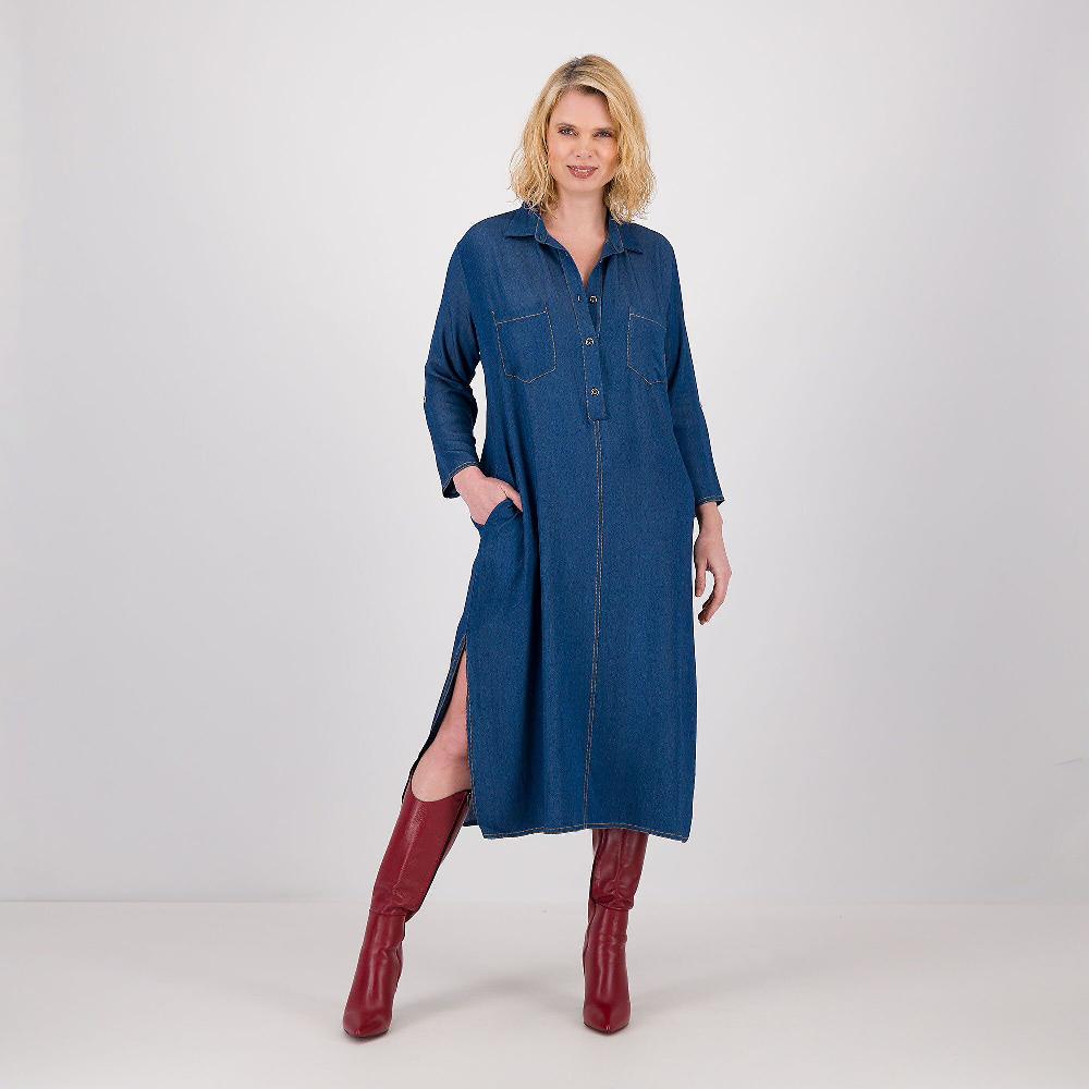 QVC M’ama Abito Chemisier In Tessuto Chambray Tencel Effetto Denim