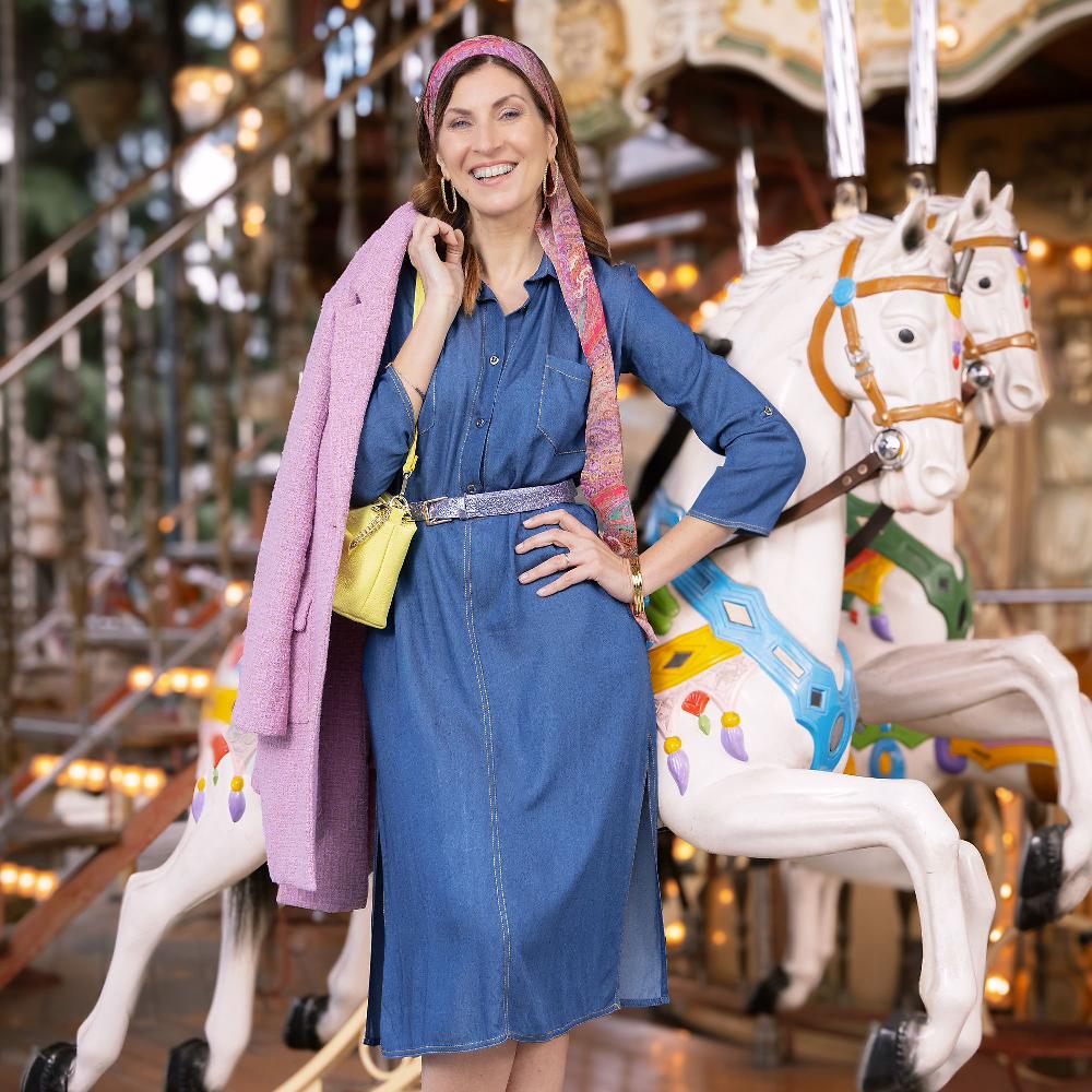 QVC M’ama Abito Chemisier In Tessuto Chambray Tencel Effetto Denim