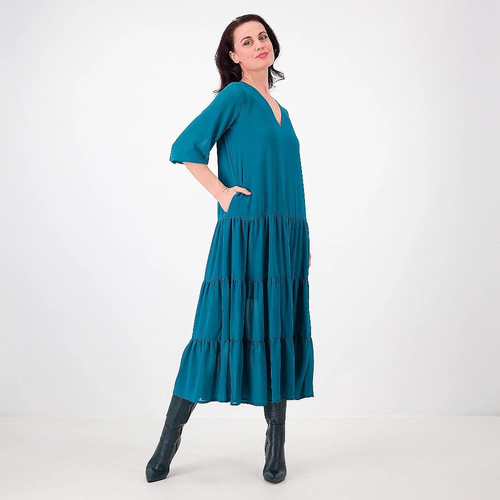 QVC M’ama Abito lungo a balze in georgette Manica balloon Made in Italy