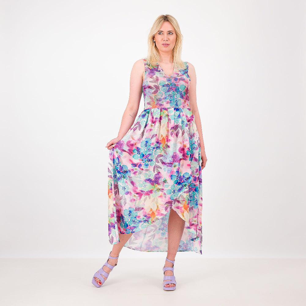 QVC M’ama Abito lungo fantasia in tulle e georgette Gonna con incrocio Made in Italy