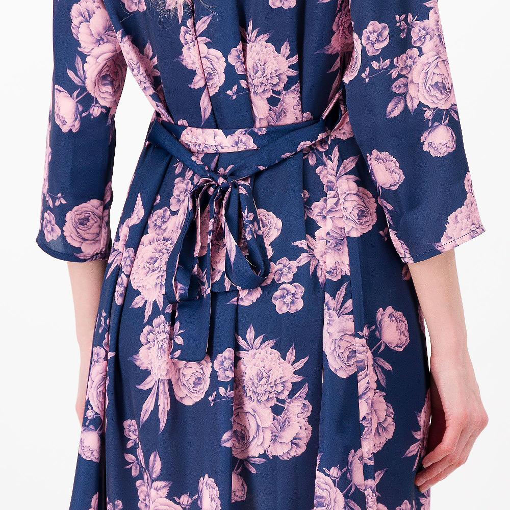QVC M'ama Abito Scollo V In Raso Fantasia Con Cintura