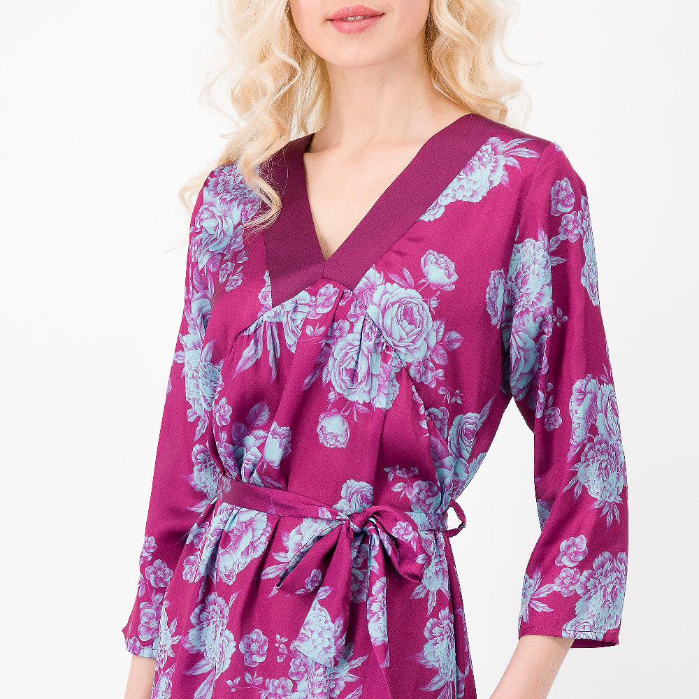 QVC M'ama Abito Scollo V In Raso Fantasia Con Cintura