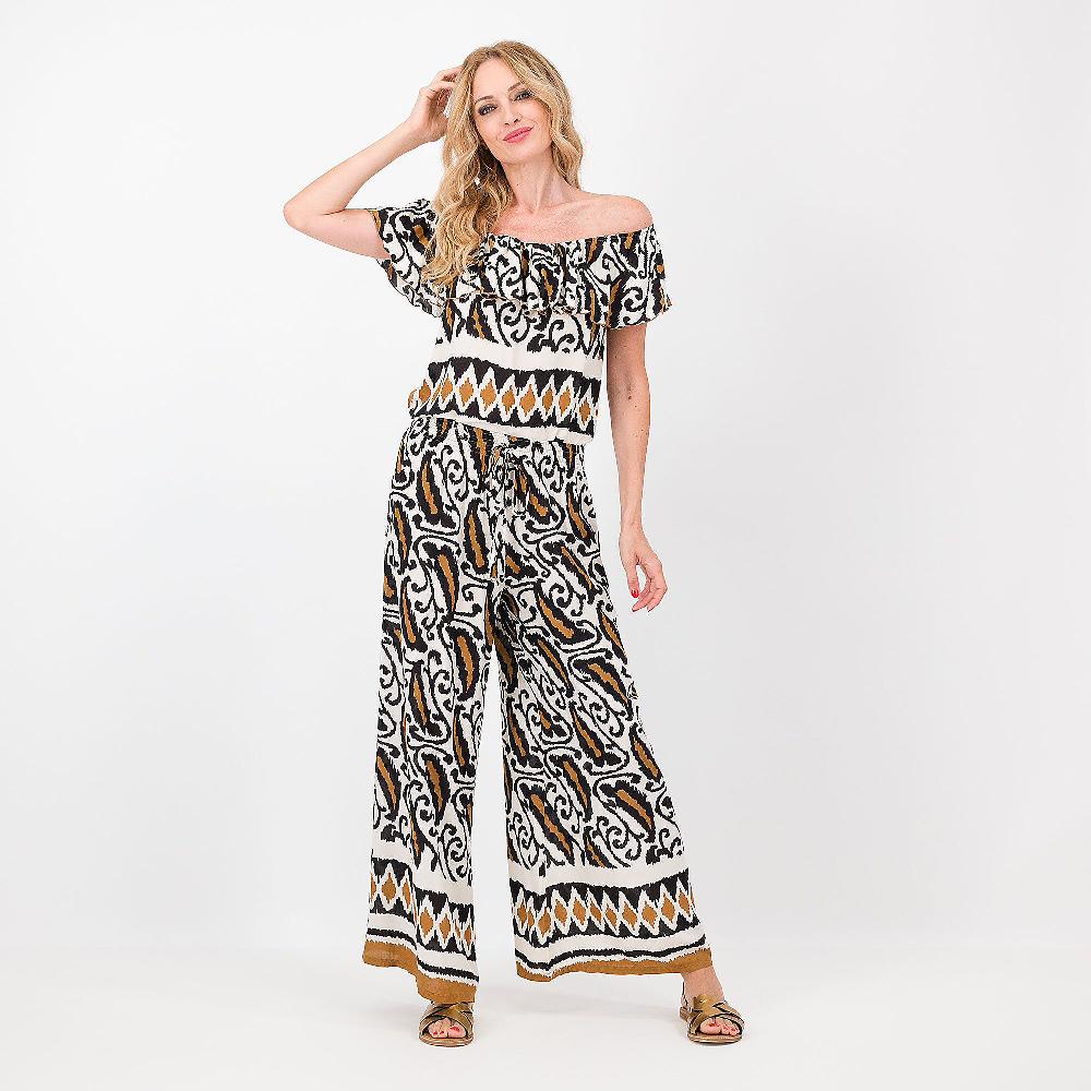 QVC M'ama Blusa A Manica Corta In Viscosa Fantasia Con Volant