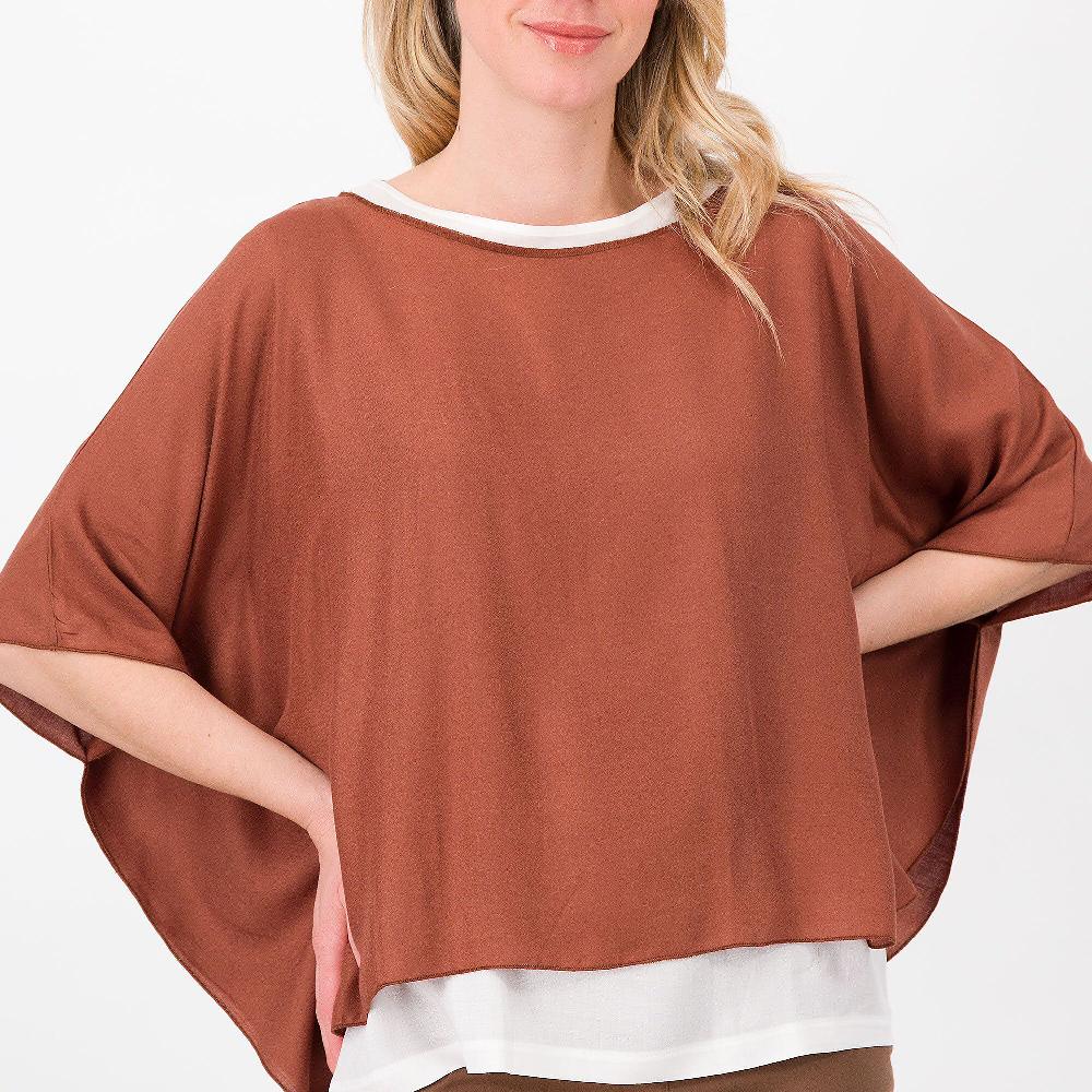QVC M’ama Blusa Effetto Doppio In 100% Viscosa Manica A Kimono Made In Italy